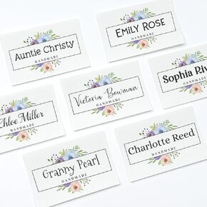 2"x3" Personalized Quilt Labels, Set of 12 labels, Custom Cotton Fabric Tags – Sew On or Iron On – Ideal gift for Quilters, Knitters, and Crafters – Machine Washable sewing labels - watercolor flowers