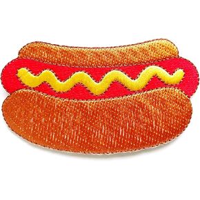 TH Cute hot Dog with Mustard Fast Food Cartoon1 Patches Applique Embroidered Sew on Iron on Patch for Backpacks Jeans Jackets T-Shirt Clothing Costume