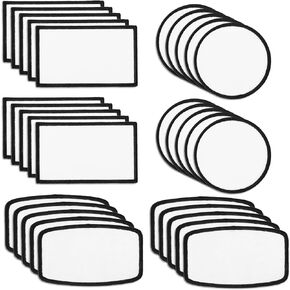 30 Pcs Fabric Iron-on Blank Patches with Black Border Sublimation Blanks Patches Blank Sublimation Hat Patches for DIY Crafts Clothes Caps T-Shirt Bags Backpack Uniforms(3 Shapes)