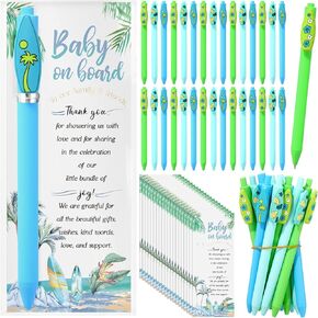 30 Set Baby on Board Baby Shower Favors for Guests 30 Surfboard Retractable Ballpoint Pens 30 Beach Summer Bookmarks with Twist Ties for Gender Reveal Party Souvenir Prize