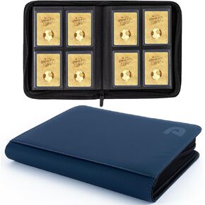 TopLoader Binder 4 Pocket, Top Loader Binder Holds 128 Cards, Trading Card Binder for 3" x 4" Rigid Card, 16 Double Sided Pages (Blue)