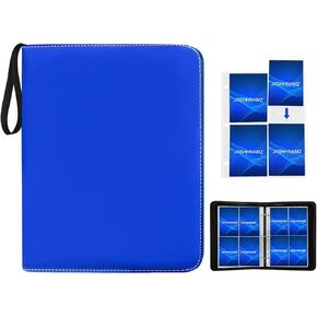 Baseball Card Binder 4-Pockets, 400 Pockets Card Holder with 50 Removable Sleeves, Trading Card Collector Zipper Album Holder, Card Folder for MTG, TCG, Sports Cards (400-blue)