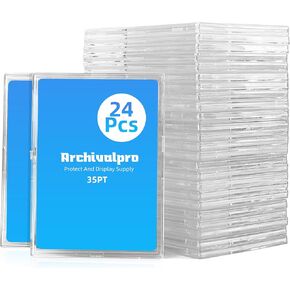 24pcs 35pt Mini Snap Card Holder Hard Plastic Sleeves Protector Mini Snaps Holders Pack with Card Storage Box(24pcs,35 Point)