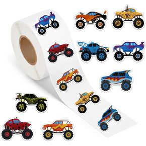 500 PCS Monster Truck Stickers Roll Truck Car Teachers Stickers Self Adhesive Waterproof for Birthday Party Decorations Supplies Favors School Funny Reward Scrapbook Envelope Seals DIY Craft Decals