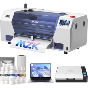 MZK A3 Plus XP600 DTF Printer,Doubled Printing Speed Compared to L1800,5 Inch LED Multi-Function Fouch Screen,Built-in Automatic Time Cleaning and White Circulation,Gift Ink for 2 Years