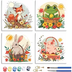 SKRYUIE 4 Pack Art Boards Set Paint by Numbers Kits for Adults Animal, Acrylic Pet Oil Painting pre Drawn Canvas for Painting for Beginner for Home Decor 7.87x7.87 inch / 20x20 cm