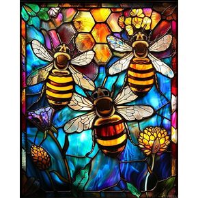 ZUVRDIAI Bees Paint by Numbers for Adults Beginners Stained Glass Painting by Number on Canvas Without Frame, DIY Oil Paint Colorful Glass Window Acrylic Paints for Gift Home Wall Decor(16x20Inch)
