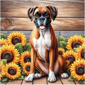 Stalente Diamond Painting Kits for Adults Dog, 5D DIY Diamond Art Kits for Beginners Round Full Drill Diamond Painting for Home Wall Decoration Gift 12×12inch, Sunflower
