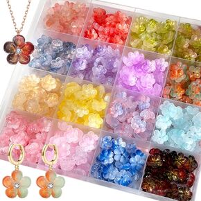 50PCS Colorful Flower Beads Charm Bulk for Jewelry Making Cute Floral Charms Spacer Bead for Bracelets Making Kit Beads Bloom Craft Acrylic Glass Bead Jewelry Making Supplies for Necklaces Keychains