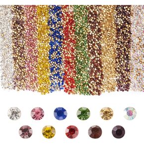 Pandahall 5500pcs Glass Rhinestone Mini Round Faceted Crystal Gems 11 Colors Pointed Back Diamond Gold Plated Cabochons Tiny Glass Birthstone No Hole Beads for Earring Nail Art Craft Jewelry Making