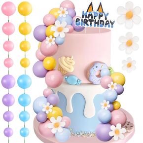 Yisquar Rainbow Cake Topper 63 Pcs Groovy Cake Topper Boho Daisy Cake Toppers Pastel Rainbow Cake Decorations Hippie Themed Cake Decoration Blue Dog Cake Toppers for Boho Groovy Wedding Party Supplies