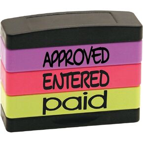 Stack Stamp Pre-Inked Triple Message Stamp, Approved, Entered, Paid (8802)