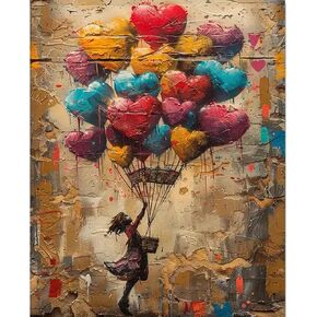 JATOK Paint by Numbers Kits for Adults, Painting Kits for Beginners On Clear Symbols Colored Canvas, Easy DIY Acrylic Pigment Drawing Paintwork for Home Wall Decor, Balloon Girl 16X20in (No Frame)