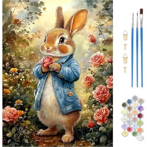 MAXBYE Rabbit Paint by Numbers Kit for Adults, Romantic Rabbit Paint by Numbers Kits for Beginner, DIY Acrylic Color by Number on Canvas for Home Wall Decor Gift 12X16 Inch