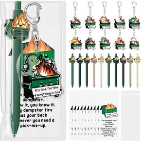 20 Sets Dumpster Fire Gifts Back to School Gifts for Teacher Student, Funny Positive Animal Dumpster Ballpoint Pen Keychain Bookmark Emotional Support Appreciation Gift for Employee Staff