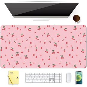 Cute Pink Bow White Extended Gaming Keyboard Mouse Pad, Non-Slip Leather Home Office Desk Mat Protector, Laptop Desk Pad Writing Pad