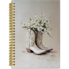 Boho Beige Floral Western Notebook Journal, Neutral Floral Cowgirl Boots Aesthetic Journal for Women, Western Spiral Notebook 5.5x8.3, Cowgirl Gifts Journal for Office School Supplies