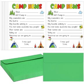 12 Sets Camp Greeting Cards for Campers Cute Summer Camp Stationery Fill in the Blank Cards with Envelopes for Summer Party Classroom Students Family
