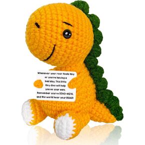 Emotional Support Crochet Dinosaur Positive Crochet Animals Dino Birthday Gifts for Friend Teens Girls Boys Coworker Student Mini Handmade Inspirational Gift Small Cute Trendy Things for Daughter Son