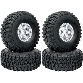 4PCS 1.0inch Wheel Tires and Plastic 5-Spokes Beadlock Wheel Rim Set for Axial AX24 SCX24 FCX24 TRX4M All 1/18 1/24 Scale RC Crawler Car Upgrade Parts Accessories (Silver)
