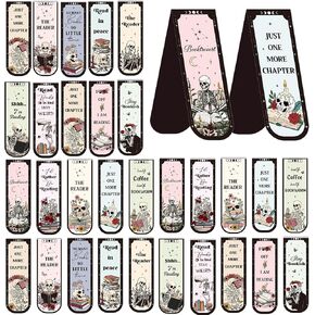 Gothic Skull Magnetic Bookmarks: 30 Pcs Skeleton Book Mark Clips, Funny Magnet Page Markers for Reading, Halloween Gifts for Women Teens Kids Students Book Lovers School Office Supplies
