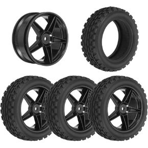 uxcell 4-Pair High-Grip RC Car Tire & Wheel Set for 1/10 Scale Off-Road Cars - Soft Rubber Tyres with 12mm Hubs, Black