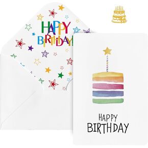 Artoid Mode 24 Pack Layered Cakes Star Candle Happy Birthday Thank You Cards Greeting Gift With Envelope Sticker Blank Note Cards for Birthday, 4 x 6 Inch