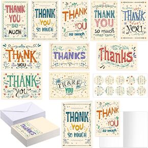 50 Set Western Cowboy Thank You Cards Bulk Blank Appreciation Greeting Note Cards with Envelopes and Stickers for Father's Day Graduation Teachers Volunteers Baby Shower Wedding
