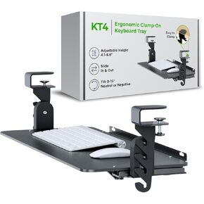 Kt4 Clamp on Keyboard Tray, Adjustable Slide Out Drawer for Desk, Height Tilt Adjustable Keyboard Holder, Under Desk Pull Out Tray (Black)