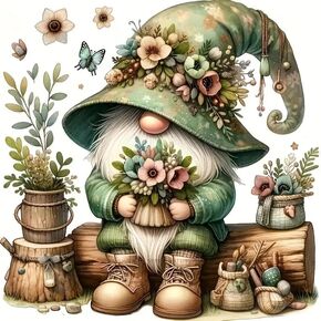 JFYHAB DIY 5D Gnome Diamond Painting Kits for Adults Diamond Art Gnome Flowers Diamond Painting Full Drill Crystal Rhinestone Embroidery Craft Kits for Home Wall Decor Gifts, 12x12inch