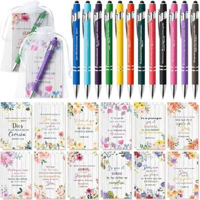 ANGOLIO 72Pcs Regalos Cristianos En Español Christian Spanish Gifts Bulk Include Spanish Bible Notebook Ballpoint Pens Organza Bags Church Supplies for Teacher Students Christian Inspirational Gifts