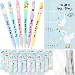 Geyoga 24 Sets Cute Back to School Gifts Bulk for Student Kids Positive Inspirational Goose Pens with Bookmark Teachers Motivational Appreciation Gifts Set for First Day of School Coworker Staff