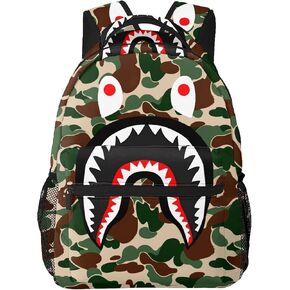 Shark Green Camo Backpack Travel Laptop Daypack Large Capacity Bookbag Fashion Lightweight for Men and Women