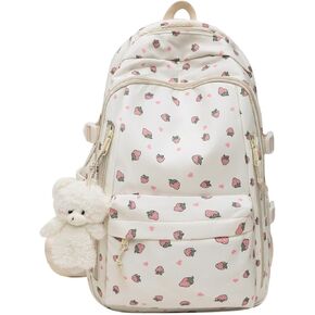 Cute Floral Printed Backpack for Women Preppy Kawaii Aesthetic Laptop Bookbag Coquette Work Travel College Daypack (Rose)