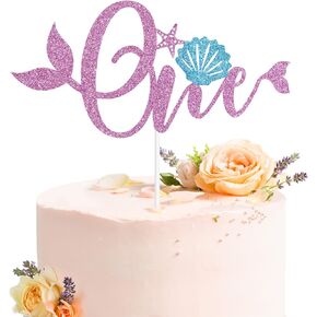 Mermaid One Cake Topper, Summer Baby Girl's 1st Birthday, Oneder the Sea, Ocean Mermaid Theme 1st Birthday/Baby Shower Party Decorations for Kids
