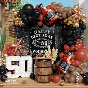Whiskey Birthday Party Decorations for Men Aged to Perfection Party Supplies, 143Pcs Whiskey Balloon Arch Garland Kit Brown Coffee Black Gold Balloons for Vintage 30th 40th 50th Birthday Anniversary