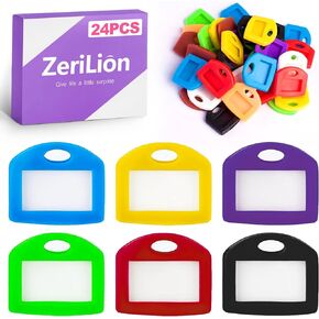 24-Pack Silicone Key Labels Tags - Multi-Colored Key Identifiers Markers with Write-On Labels & Rings - for Easy Key Organization Home, Office & More