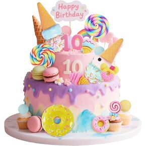 Knana 15Pcs Candyland Cake Toppers Ice Cream Cake Toppers with Lollipop Donut for Sweet Candy themed Birthday Party Decorations Supplies