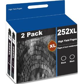 Remanufactured 252XL Ink Cartridge Replacement for 252 XL T252XL T252 Black for Workforce WF-7110 WF-7720 WF-7710 WF-3620 WF-3640 Printer (2 Black)