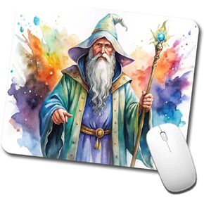 Fantasy Wizard Magician Magic User Watercolor Low Profile Mouse Pad Mat