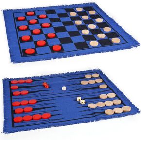 2-in-1 Vintage Giant Backgammon Game and Checkers– 26" Outdoor Yard Board Game with 30 Wooden Checkers & 5 Dice – Jumbo Backgammon Set Backyard Game for Family Lawn Games, Outdoor & Indoor Play