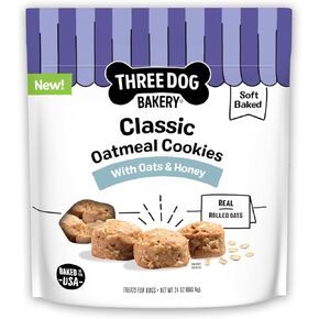 Three Dog Bakery Classic Oatmeal Cookies for Dogs, Dog Treats with Real Oats, 24 oz