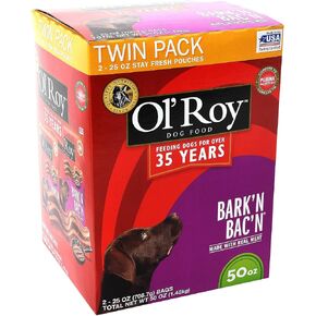 Ol' Roy 50-Ounce Bark'n Bac'n Treats, Twin Pack, Two 25oz. Stay Fresh Pouches