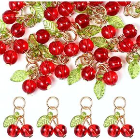 30 Pcs Red Cherry Charms for Jewelry Making, Acrylic 3D Red Cherry Charm with Loop, Mini Fruit Bead Charm Glass Charms for DIY Jewelry Making Accessories