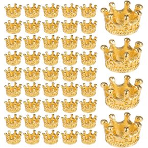 100 Pcs Crown Charms Mini King Crown Charms Spacer Bead Alloy Charm 3D Large Hole Loose Vintage Beads for Bracelet Necklace DIY Golden Jewelry Making