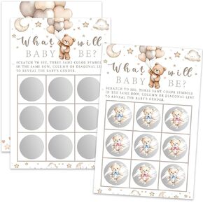 Its a Girl Bear Themed Gender Reveal Scratch Off Scratcher Lottery Tickets Cards Baby Girl Gender Announcement Cards Boy or Girl Baby Shower He or Sherry Game 25 Pack