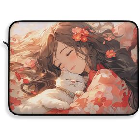 Anime Girl Laptop Sleeve 13–15 Inch – Kawaii Laptop Bag with Girl & Cat Theme, Soft Fleece-Lined Protective Sleeve for Tablets & Devices, Anime Aesthetic Gift (15")