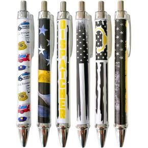 6PC 911 Dispatcher Pens Thin Gold Line Yellow Ballpoint Pen Black Ink First Responder Telecommunication Call Coworker Appreciation Week Gifts Accessories Supplies Office Decor Desk Decoration