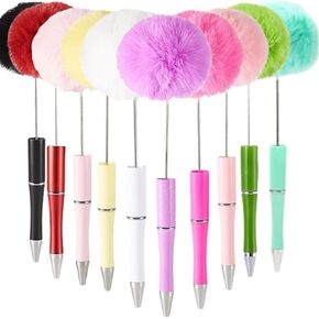 Furry Beadable Pens 10 Pcs Fancy Ballpoint Cool Beaded Pen for Women DIY Focal Beads Cute for Teen Girls Gifts Christmas Stockings Stuffers