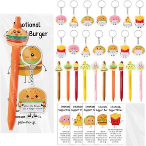 20Pack Positive Emotional Support Bulk Gift Set Funny Hamburger Pizza Theme Ballpoint Pen Acrylic Keychain Bookmark Appreciation Gifts for Kids Teen School Classroom Prizes Employee Coworkers